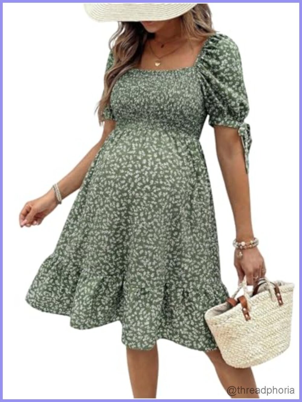 Maternity Baby Shower Dress Floral Puff Sleeve Smocked Backless Boho Beach